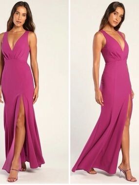 LULU'S All For The Romance Magenta Backless Mermaid Maxi
Dress